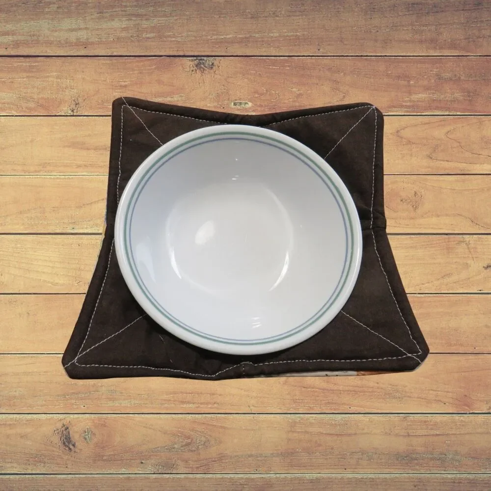 Microwave Bowl Cozy, Reversible Chickens and Brown Soup Bowl Holder
